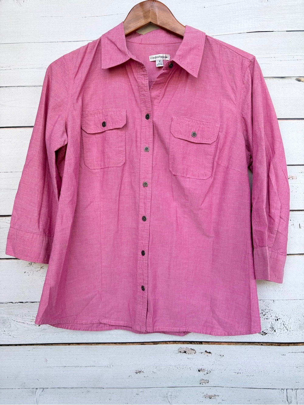 Croft & Barrow Woven 3/4 Sleeve Button Down Blouse Size Medium